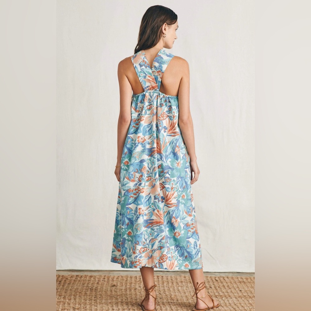 Faherty Blue Orange Bay Twist Halter Dress in Paradise Blossom Floral- Size M - Picture 2 of 10
